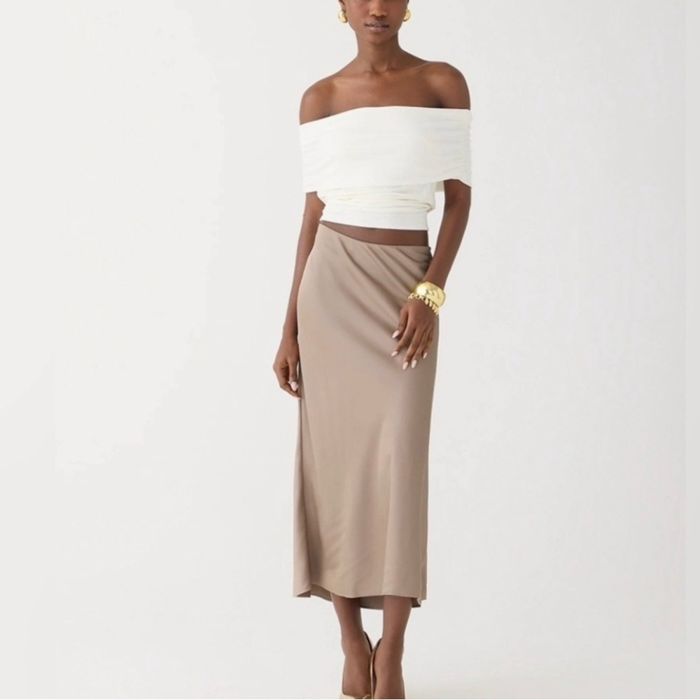 J. Crew | NWT | Gwyneth | Satin Midi Slip Skirt | Warm Boulder | XS